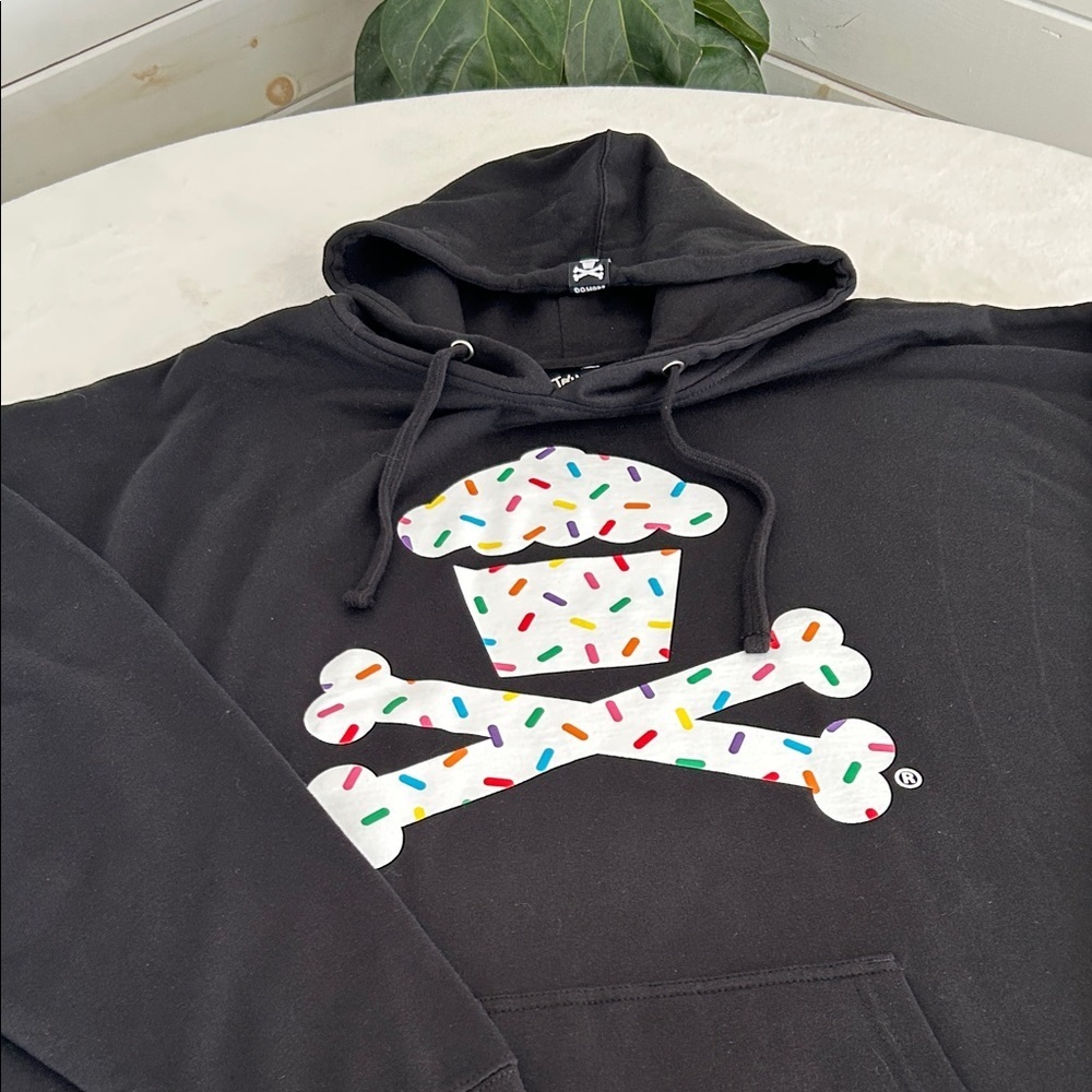 Johnny Cupcakes Black Hoodie with Skull Logo. Size 3XL